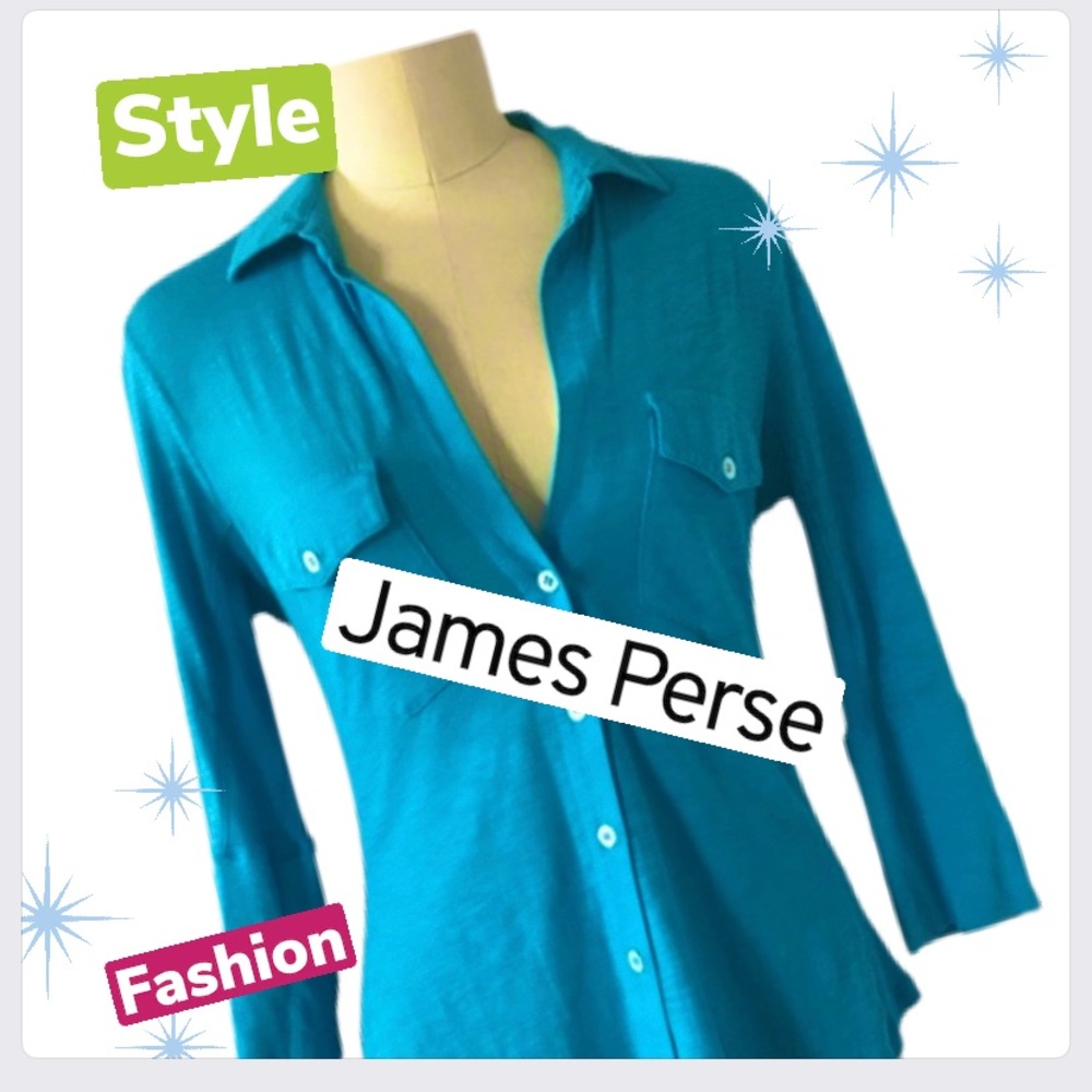 James Perse Blue 3/4 Sleeve Button Up Sz 1